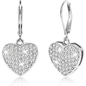 925 Sterling Silver Heart Waterdrop Leverback Hypoallergenic Earring for Women